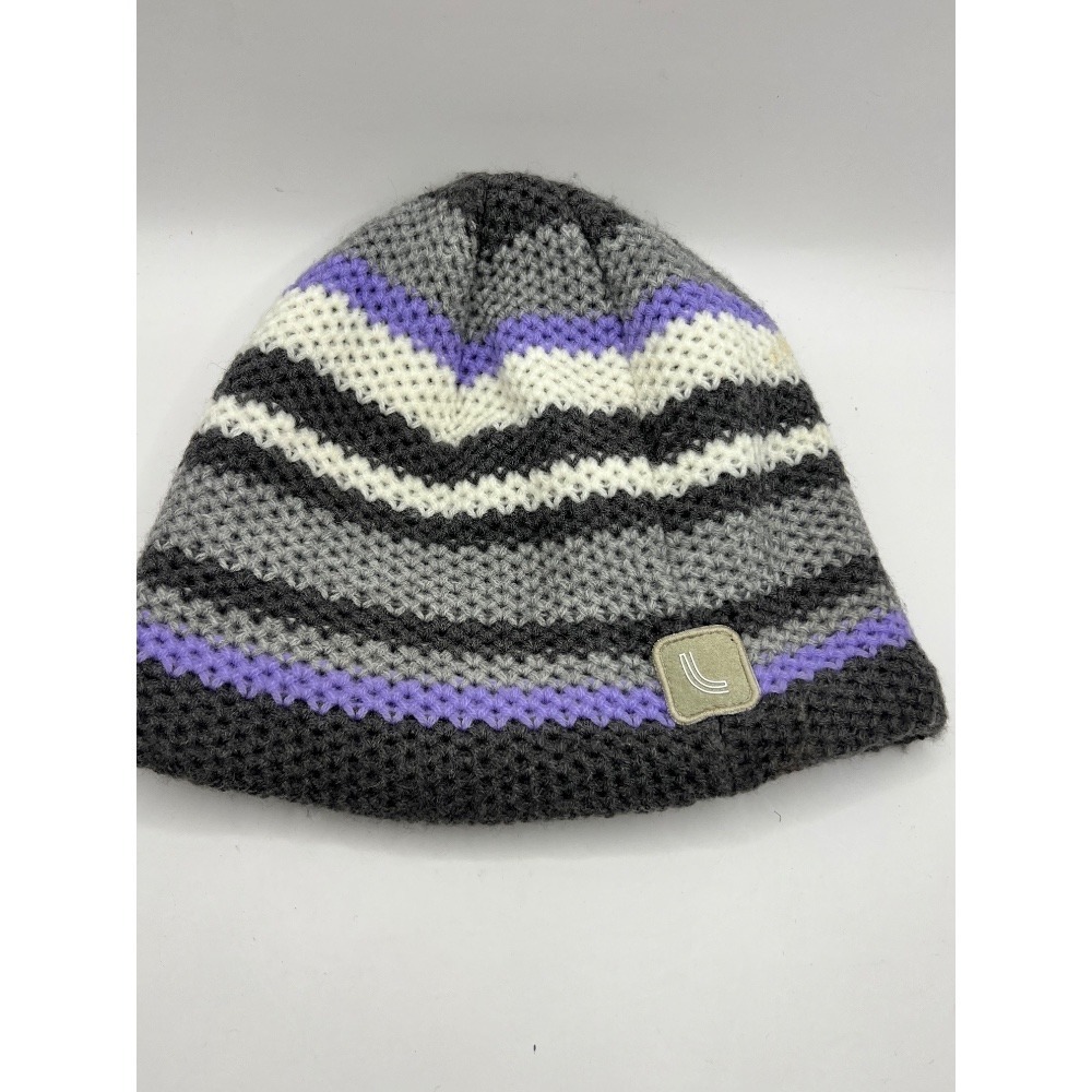 Striped Knit Beanie Hat‎ Winter Warm Purple Gray White Women's